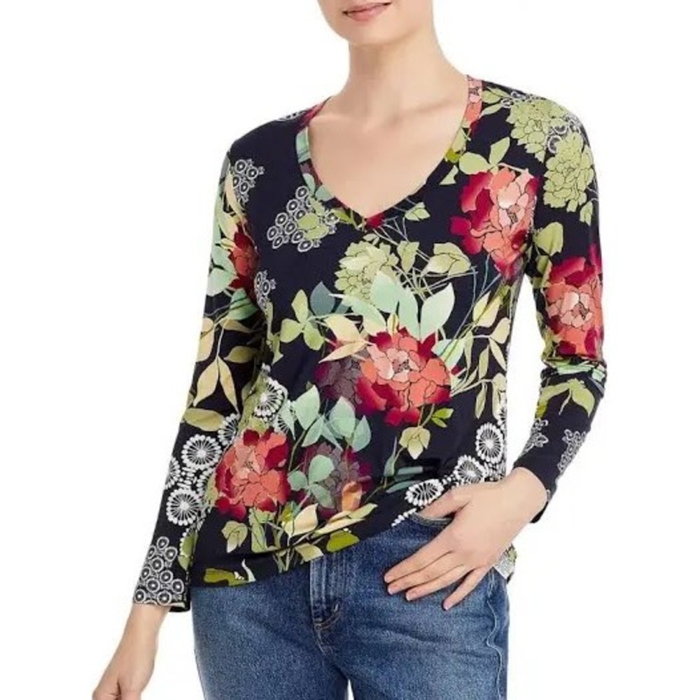 Johnny Was Sierra Favorite Long Sleeve Floral Top Women's M Multi EUC Bamboo